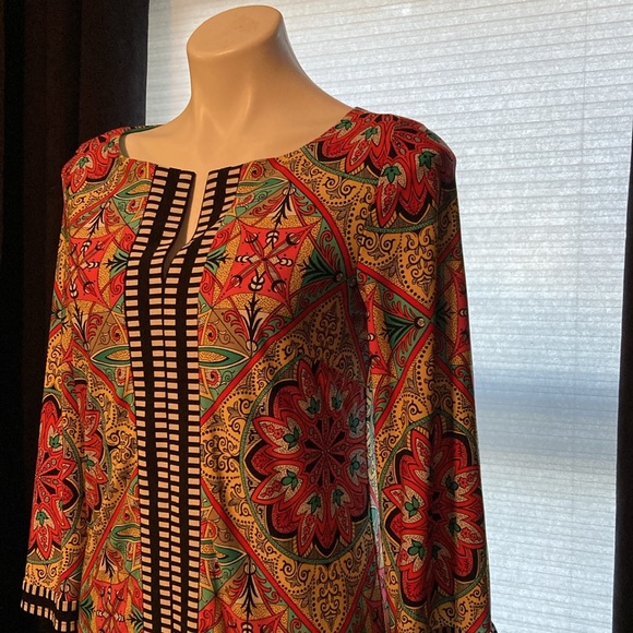 Laundry by Shelli Segal bell sleeve mirrored pattern lined colorf dress size 10 - Picture 4 of 9